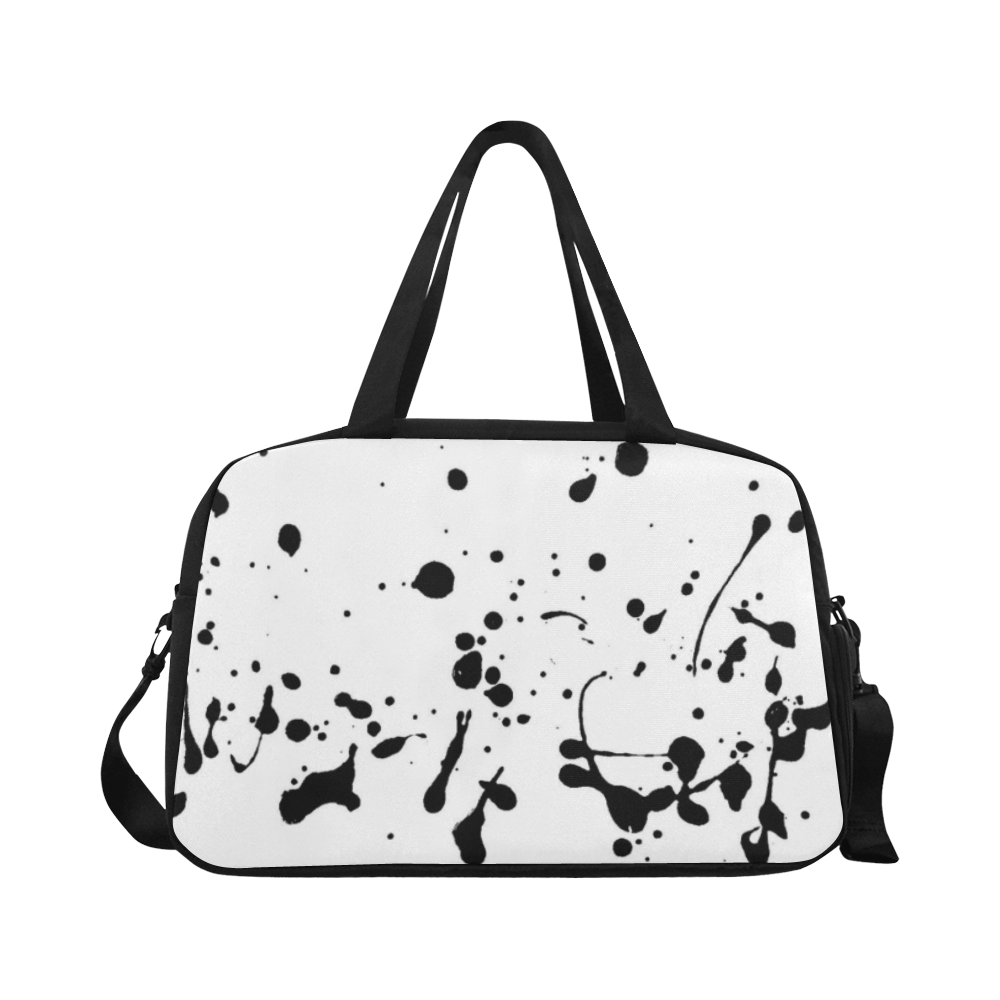 Black Expressive Smudges and Dots In White Space Fitness Handbag (Model 1671)