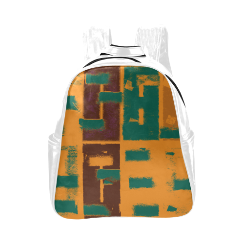 Orange texture Multi-Pockets Backpack (Model 1636)