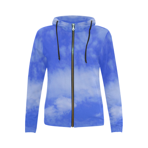 Blue Clouds All Over Print Full Zip Hoodie for Women (Model H14)