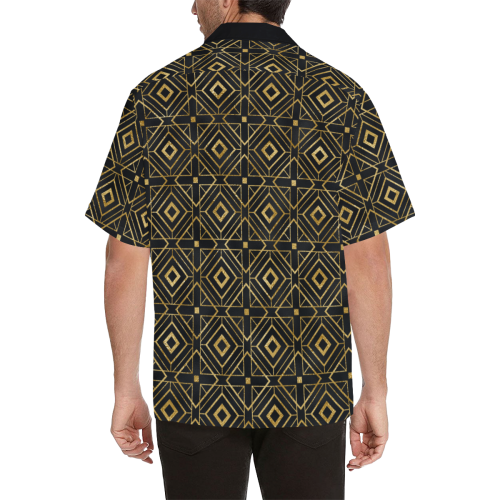 Black Gold Geometric Art Deco Hawaiian Shirt Hawaiian Shirt (Model T58)