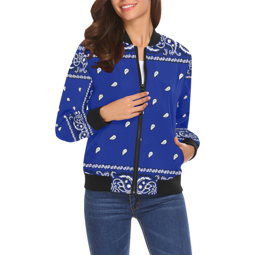 KERCHIEF PATTERN BLUE All Over Print Bomber Jacket for Women (Model H19)