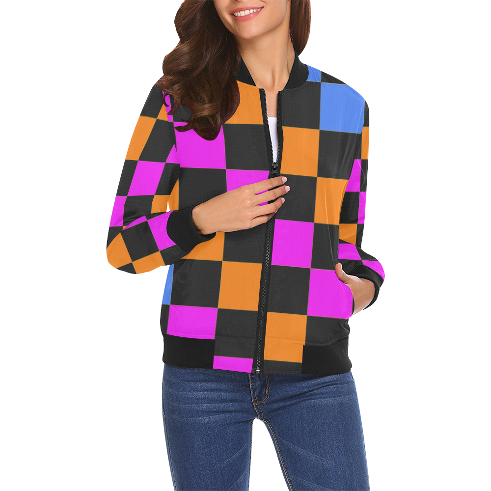 CHECKERBOARD 429 All Over Print Bomber Jacket for Women (Model H19)