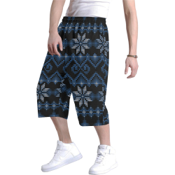 Ugly Christmas Sweater Faux Knit blue, Christmas Men's All Over Print Baggy Shorts (Model L37)