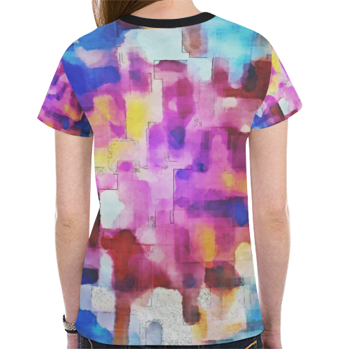 Blue pink watercolors New All Over Print T-shirt for Women (Model T45)