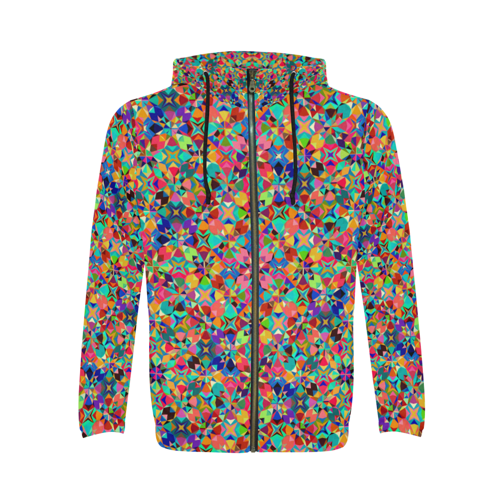 Multicolored Geometric Pattern All Over Print Full Zip Hoodie for Men/Large Size (Model H14)