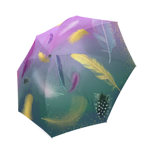 Dancing Feathers - Pink and Green Foldable Umbrella (Model U01)