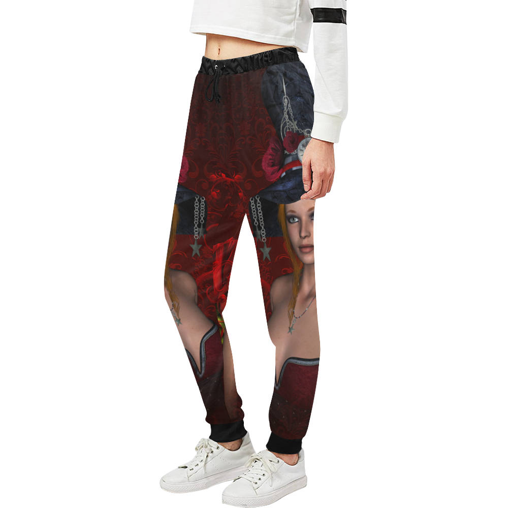 Beautiful steampunk lady, awesome hat Unisex All Over Print Sweatpants (Model L11)