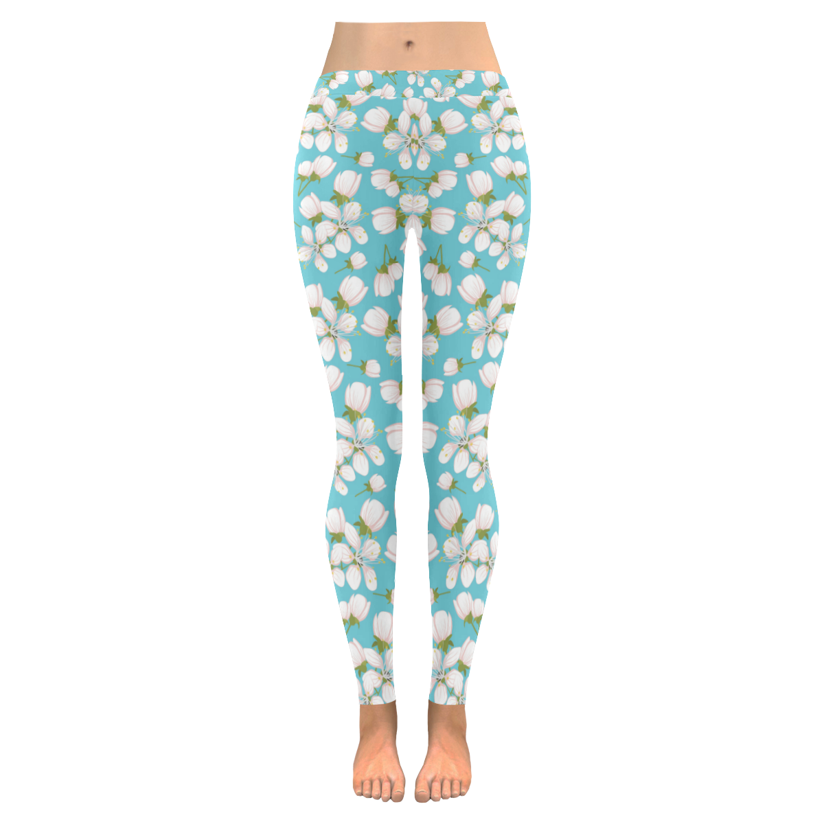 Cherry Blossom Floral Women's Low Rise Leggings (Invisible Stitch) (Model L05)