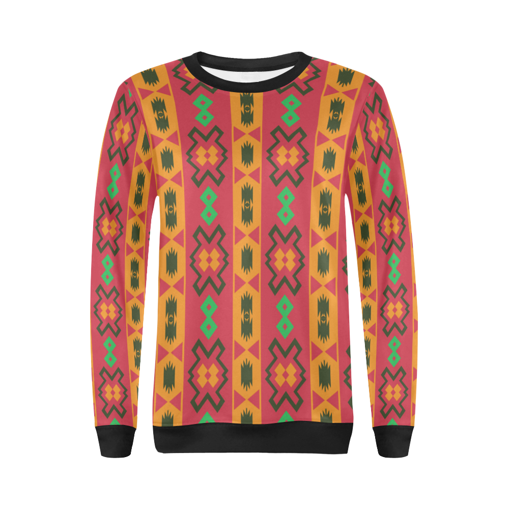 Tribal shapes in retro colors (2) All Over Print Crewneck Sweatshirt for Women (Model H18)