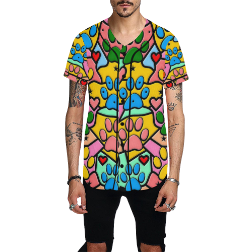 Paws Popart by Nico Bielow All Over Print Baseball Jersey for Men (Model T50)
