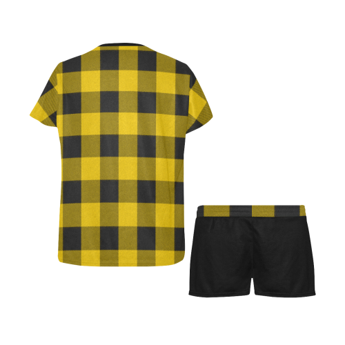 yellow  black plaid Women's Short Pajama Set