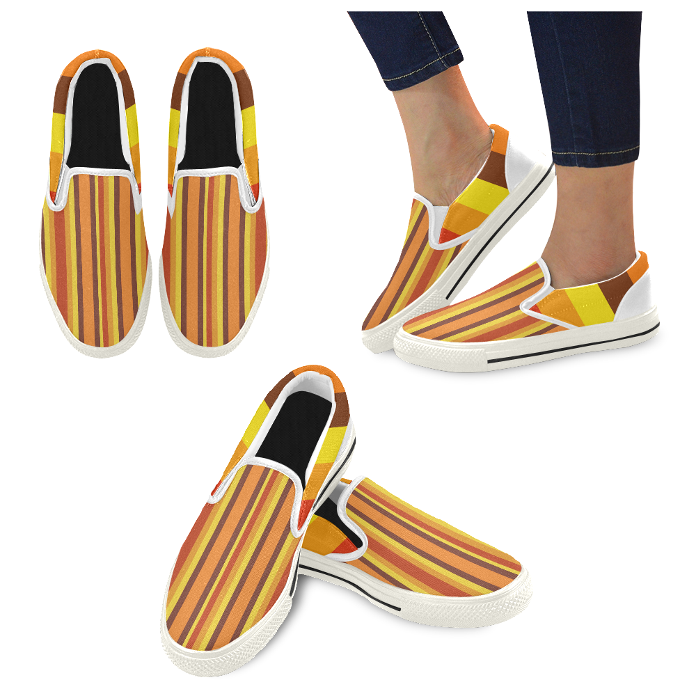 Striped Autumn Women's Unusual Slip-on Canvas Shoes (Model 019)