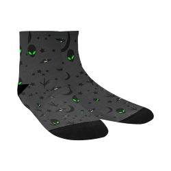 Alien Flying Saucers Stars Pattern on Charcoal Quarter Socks