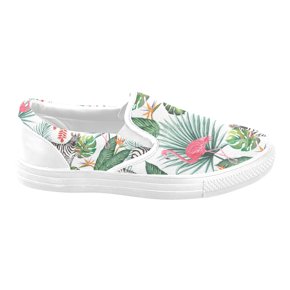 Awesome Flamingo And Zebra Slip-on Canvas Shoes for Men/Large Size (Model 019)
