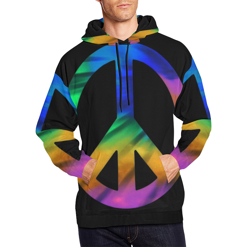 Color Peace Sign Rave Techno Master All Over Print Hoodie for Men/Large Size (USA Size) (Model H13)