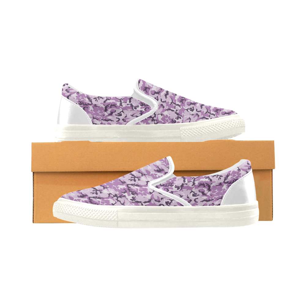 Woodland Pink Purple Camouflage Women's Unusual Slip-on Canvas Shoes (Model 019)