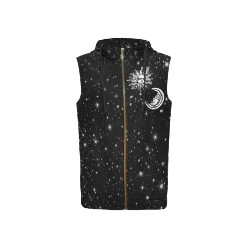 Mystic  Moon and Sun All Over Print Sleeveless Zip Up Hoodie for Women (Model H16)