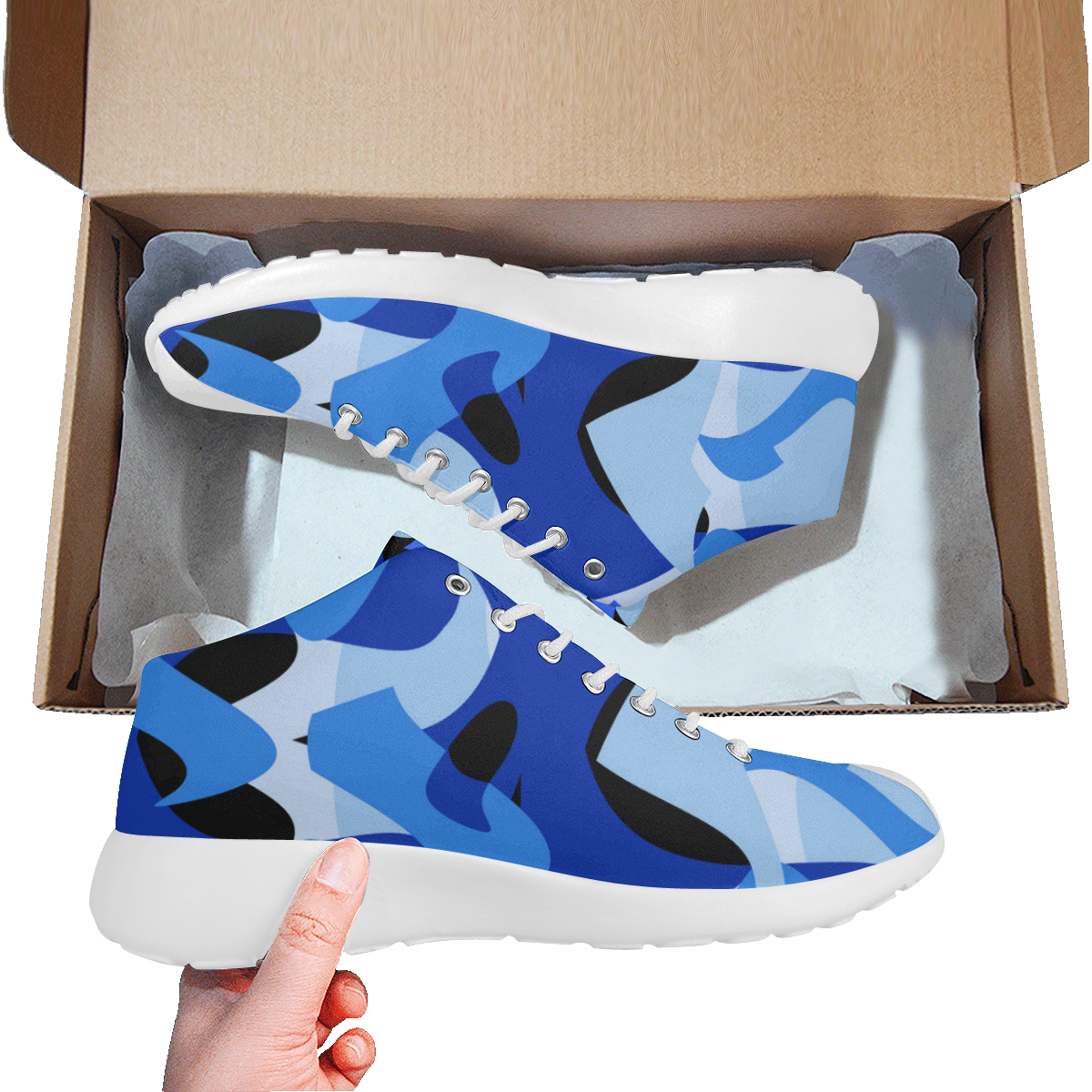 Camouflage Abstract Blue and Black Women's Basketball Training Shoes/Large Size (Model 47502)
